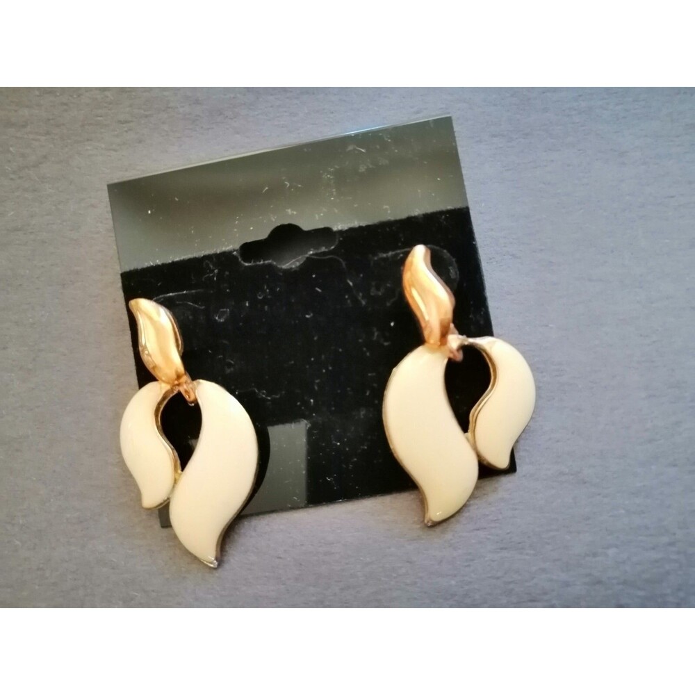 Vintage Enamel Dangle Gold Tone Earrings Modern Free Form Pierced